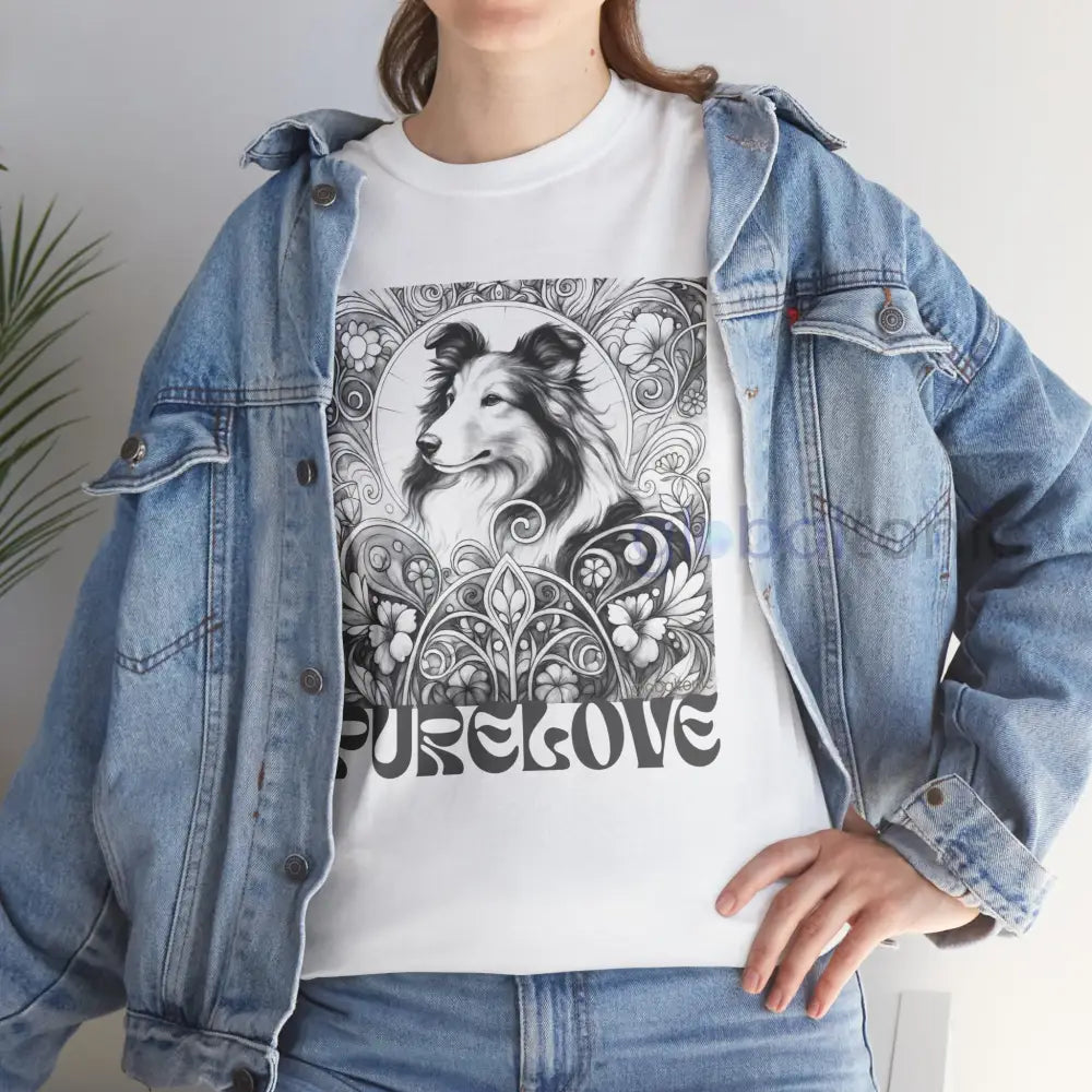 Collie Vintage Unisex Cotton Tee for Dog Lovers (Black & White) T-Shirt