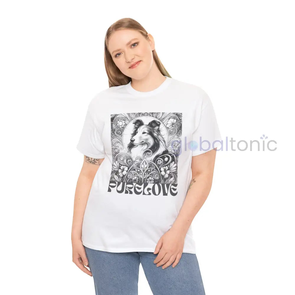 Collie Vintage Unisex Cotton Tee for Dog Lovers (Black & White) T-Shirt