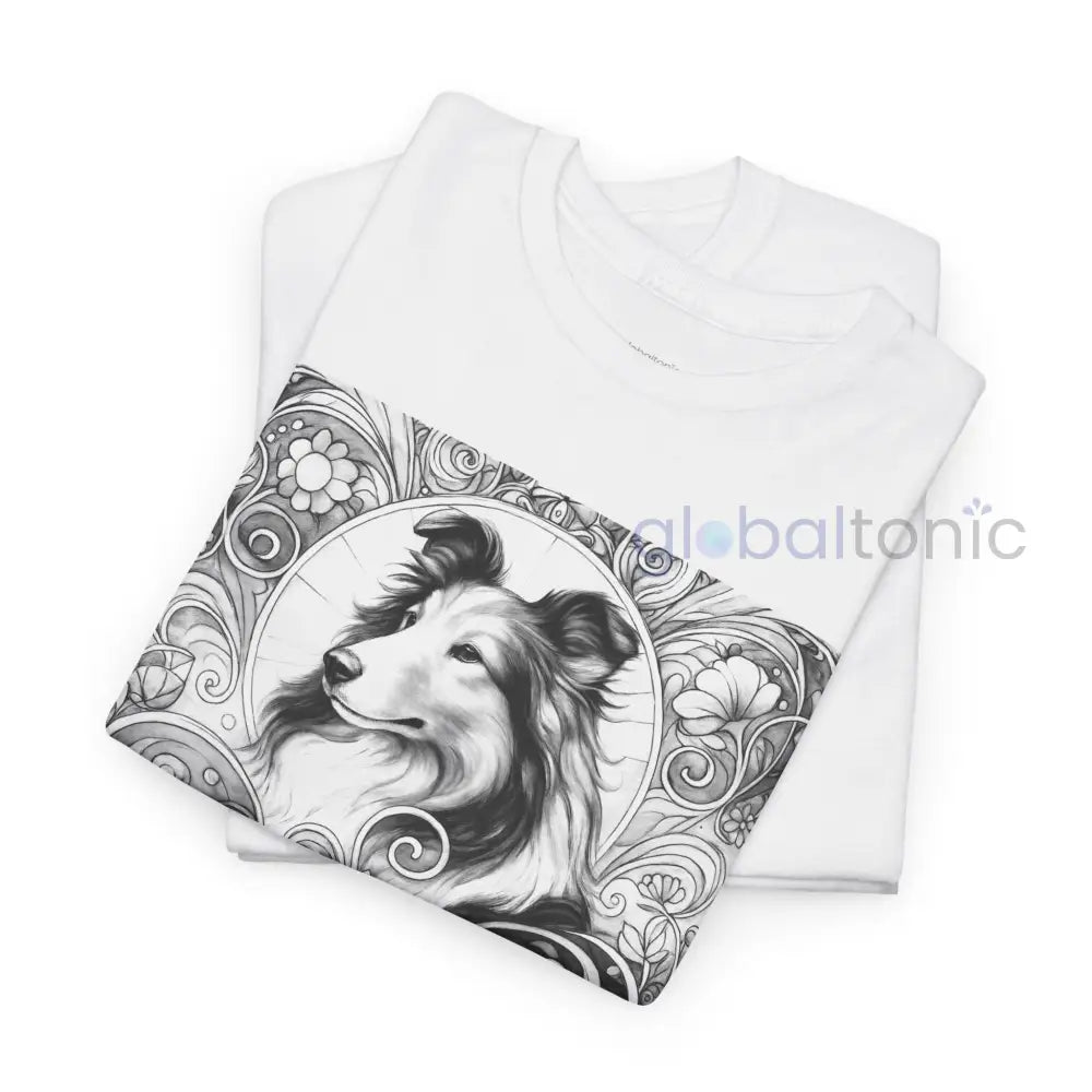 Collie Vintage Unisex Cotton Tee for Dog Lovers (Black & White) T-Shirt