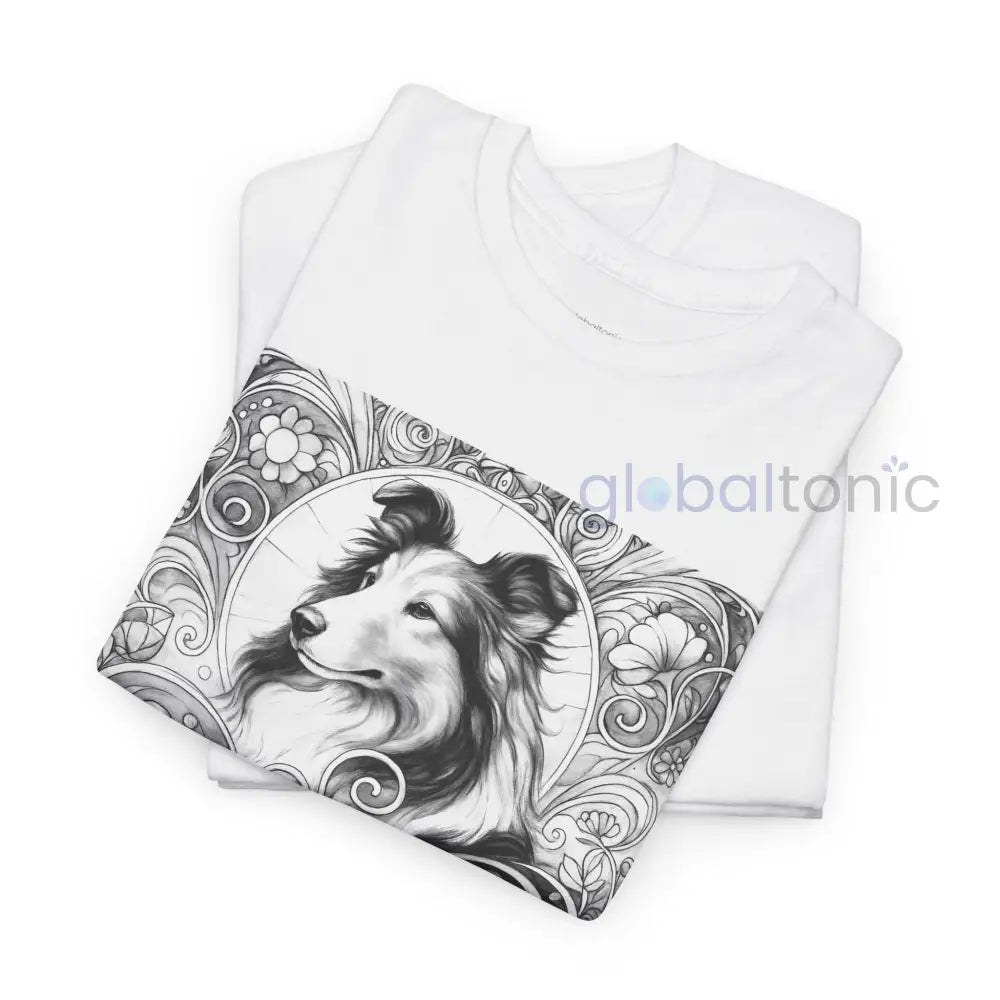 Collie Vintage Unisex Cotton Tee for Dog Lovers (Black & White) T-Shirt