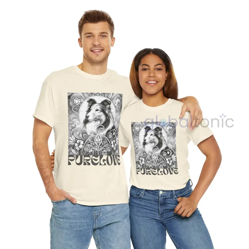 Collie Vintage Unisex Cotton Tee for Dog Lovers (Black & White) T-Shirt