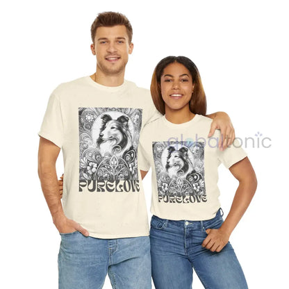 Collie Vintage Unisex Cotton Tee for Dog Lovers (Black & White) T-Shirt