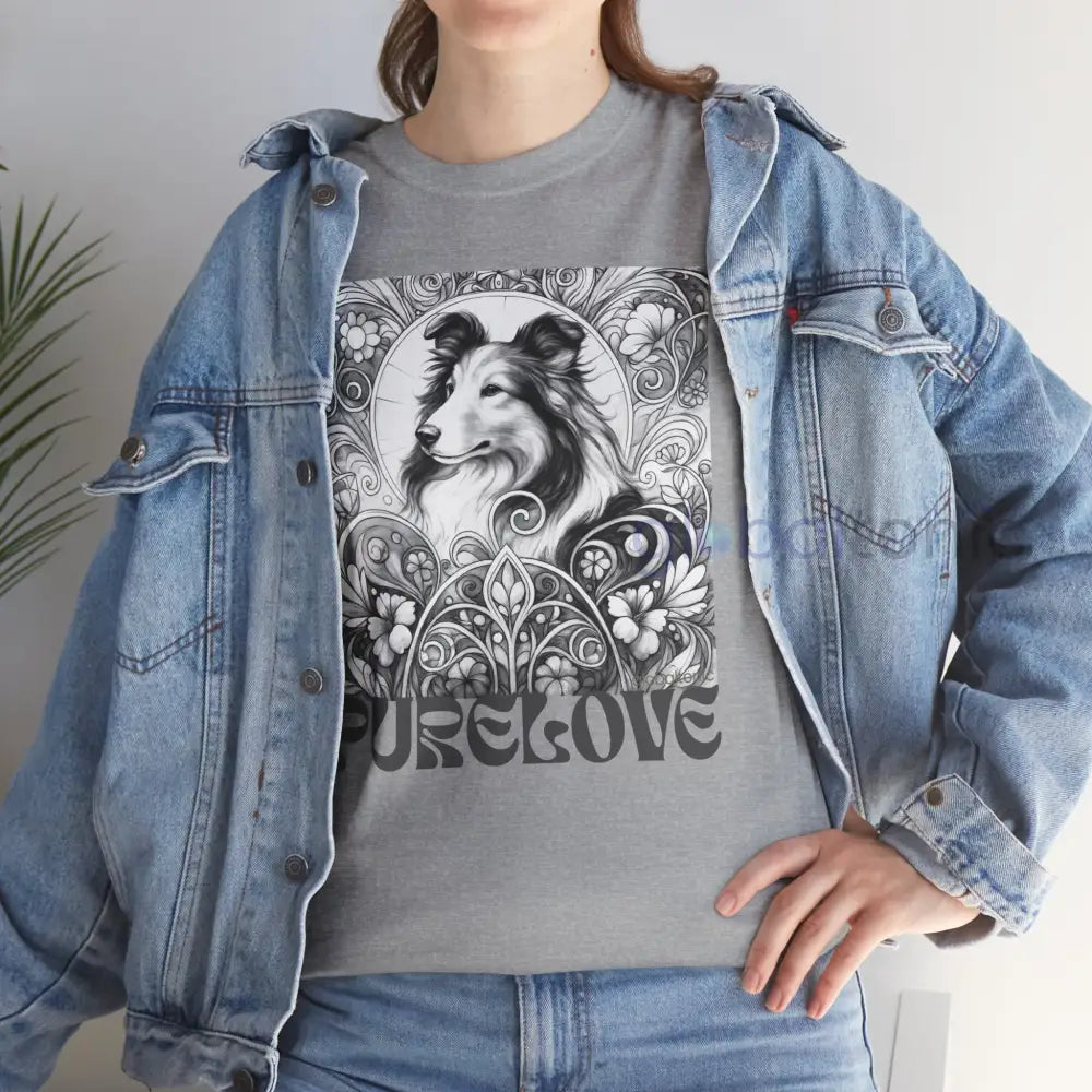 Collie Vintage Unisex Cotton Tee for Dog Lovers (Black & White) T-Shirt