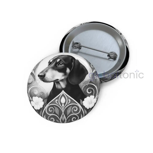Dachshund Dog Pin Button (Black & White) - Vintage Design Gift for Dog Lovers 1.25’’ Accessories