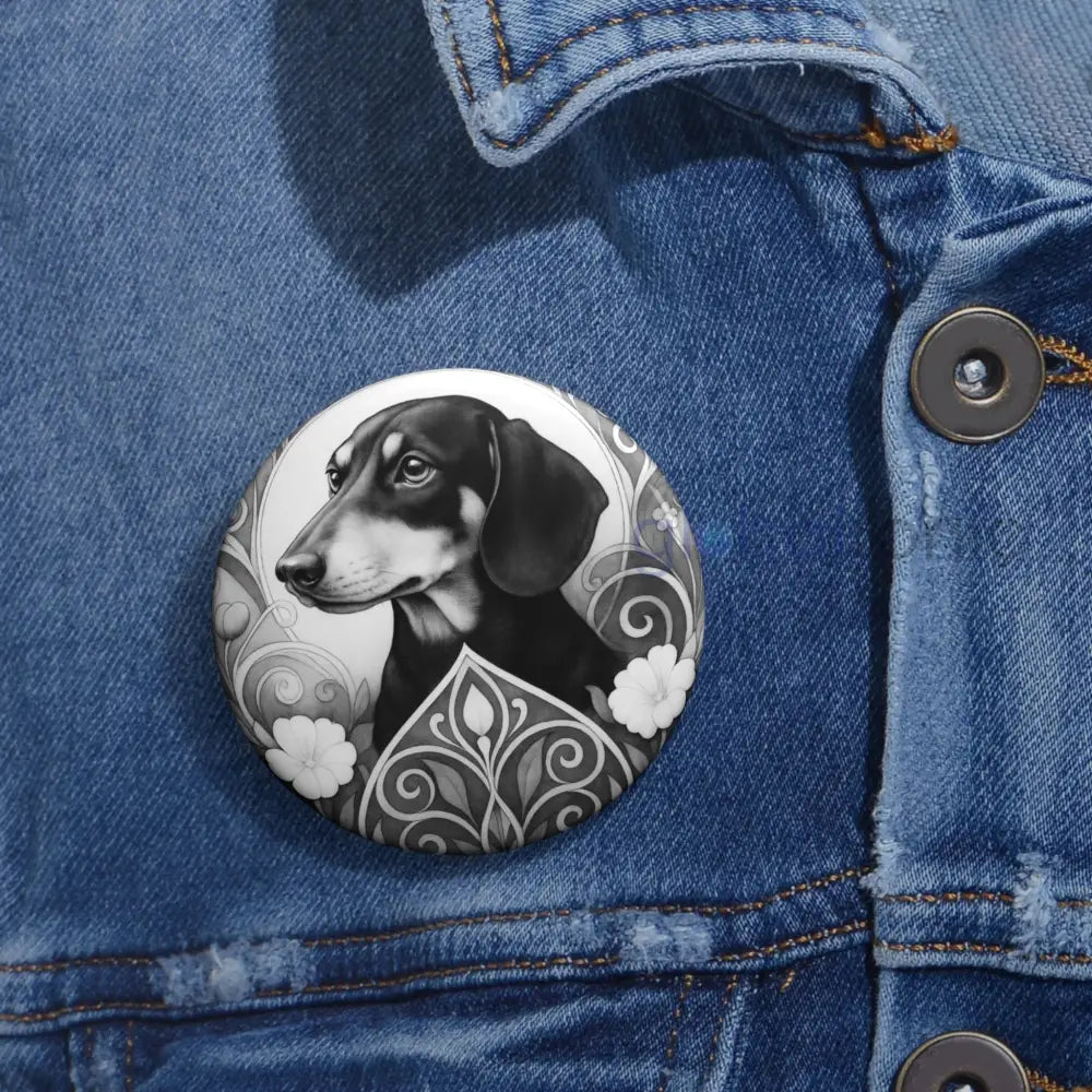 Dachshund Dog Pin Button (Black & White) - Vintage Design Gift for Dog Lovers Accessories