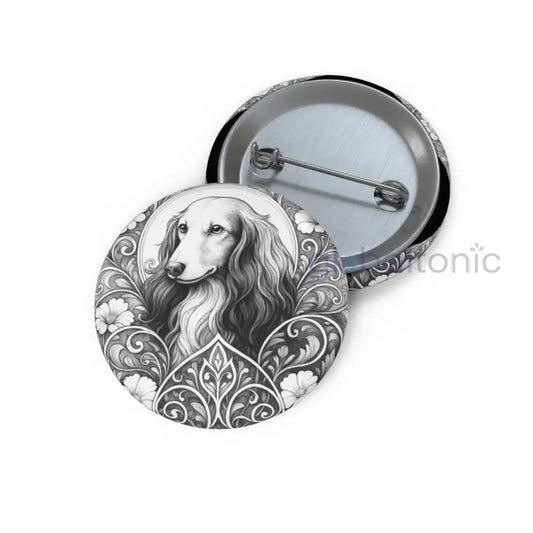 Dachshund Longhair Dog Pin Button (Black and White) - Vintage Gift for Dog Lovers and Pet Owners 1.25’’ Accessories