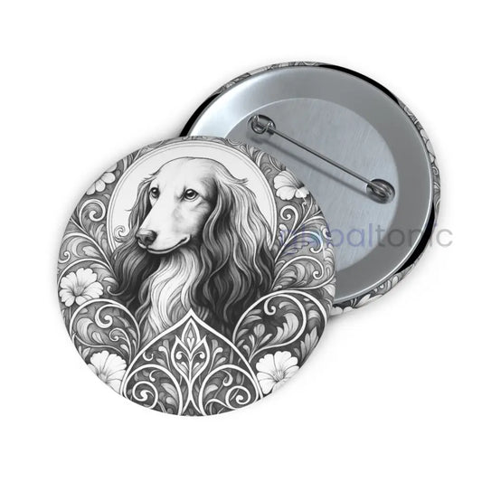 Dachshund Longhair Dog Pin Button (Black and White) - Vintage Gift for Dog Lovers and Pet Owners 2.25’’ Accessories
