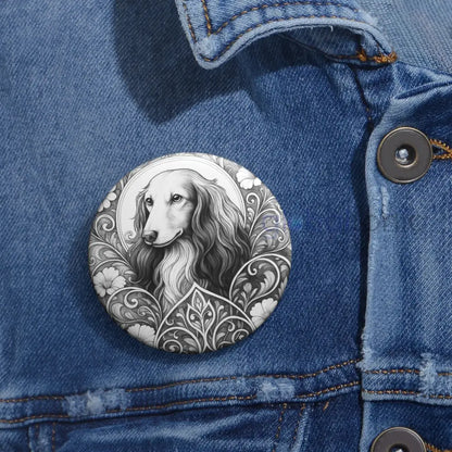 Dachshund Longhair Dog Pin Button (Black and White) - Vintage Gift for Dog Lovers and Pet Owners Accessories