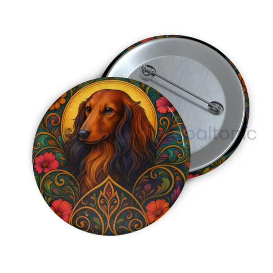 Dachshund Longhair Dog Pin Button - Vintage Design Gift for Dog Lovers & Pet Owners 2.25’’ Accessories