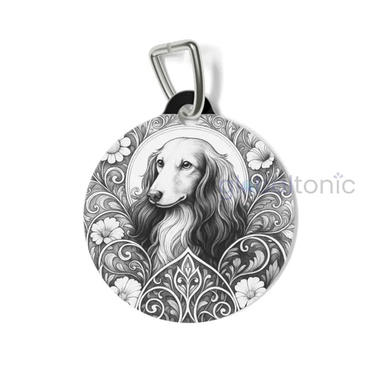 Dachshund Longhair Dog Tag (Black & White) - Vintage Design Gift for Dog Lovers & Pet Owners 1’’ Pets