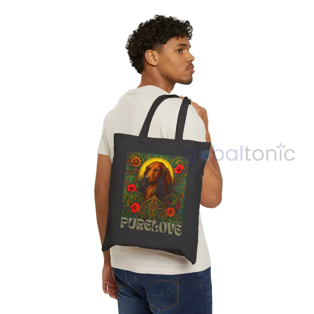 Dachshund Longhair Vintage Dog Lovers Cotton Canvas Tote Bag - Unique Artistic Durable Bags