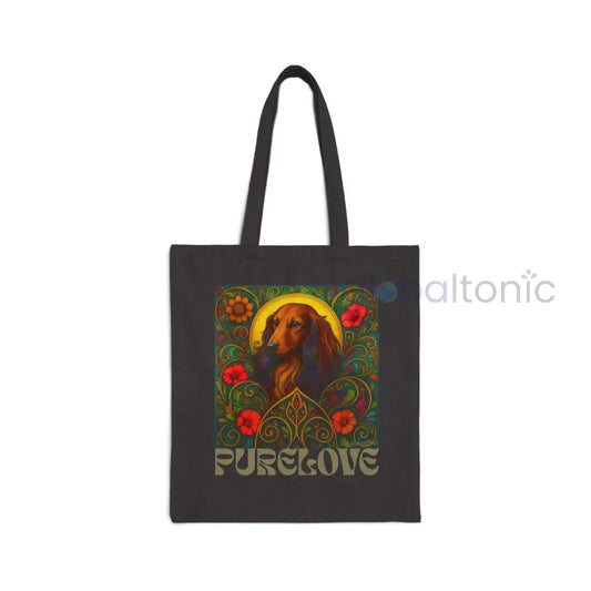 Dachshund Longhair Vintage Dog Lovers Cotton Canvas Tote Bag - Unique Artistic Durable Black / 15’’ x 16’’ Bags
