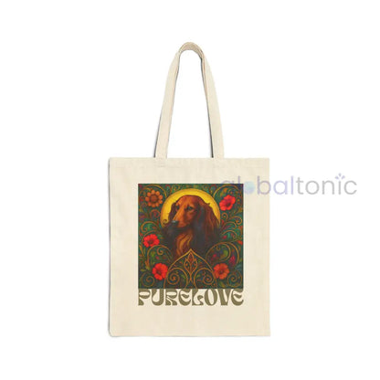 Dachshund Longhair Vintage Dog Lovers Cotton Canvas Tote Bag - Unique Artistic Durable Natural / 15’’ x 16’’ Bags