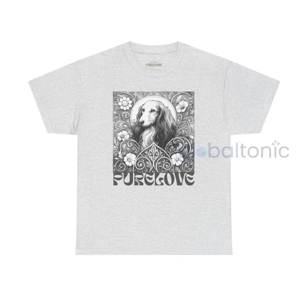 Dachshund Longhair Vintage Unisex Cotton Tee for Dog Lovers (Black & White) Ash / S T-Shirt