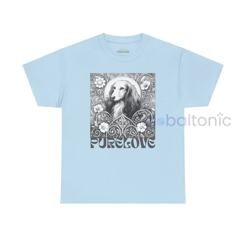 Dachshund Longhair Vintage Unisex Cotton Tee for Dog Lovers (Black & White) Light Blue / S T-Shirt