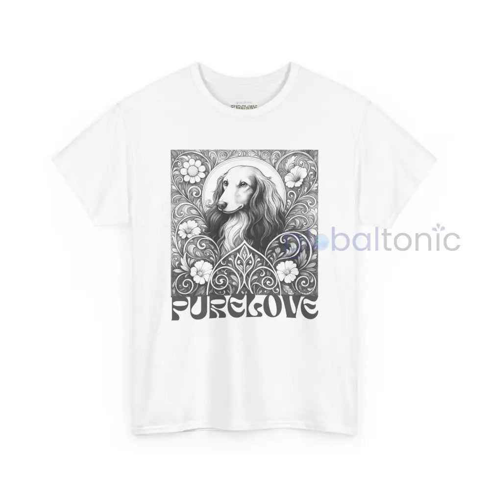Dachshund Longhair Vintage Unisex Cotton Tee for Dog Lovers (Black & White) White / S T-Shirt