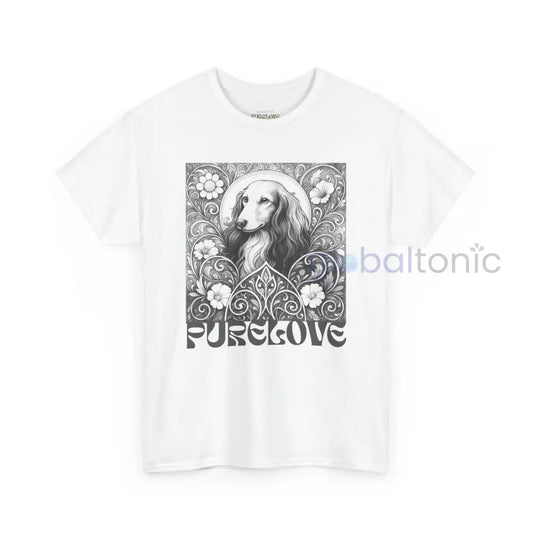 Dachshund Longhair Vintage Unisex Cotton Tee for Dog Lovers (Black & White) White / S T-Shirt