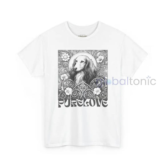 Dachshund Longhair Vintage Unisex Cotton Tee for Dog Lovers (Black & White) White / S T-Shirt