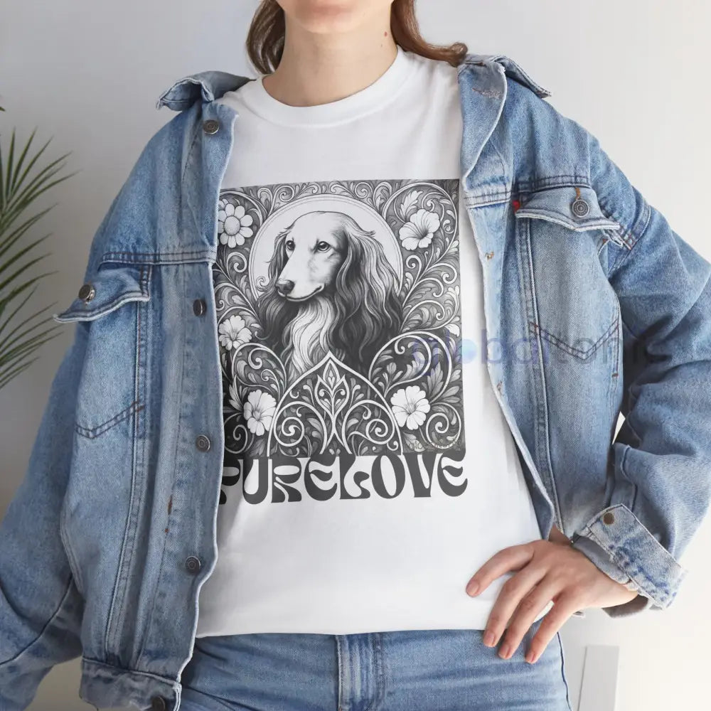 Dachshund Longhair Vintage Unisex Cotton Tee for Dog Lovers (Black & White) T-Shirt