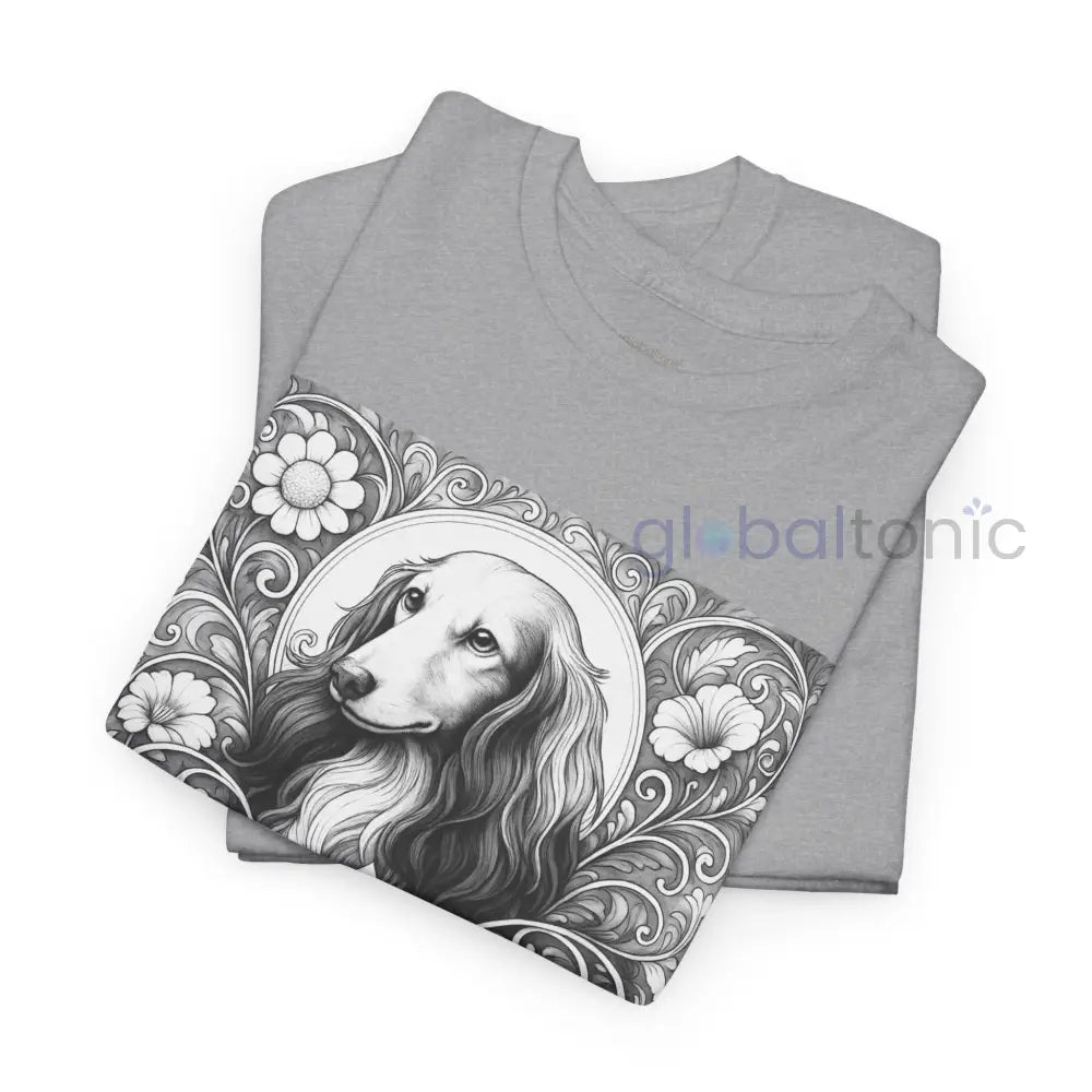 Dachshund Longhair Vintage Unisex Cotton Tee for Dog Lovers (Black & White) T-Shirt