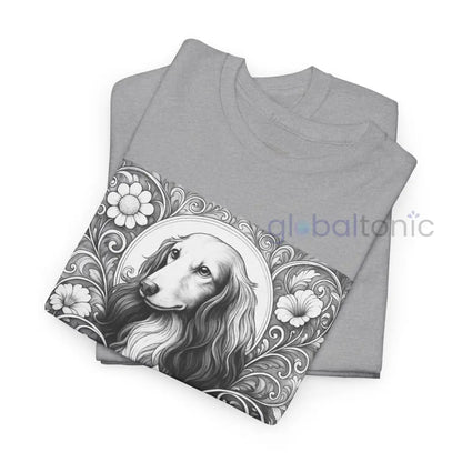 Dachshund Longhair Vintage Unisex Cotton Tee for Dog Lovers (Black & White) T-Shirt