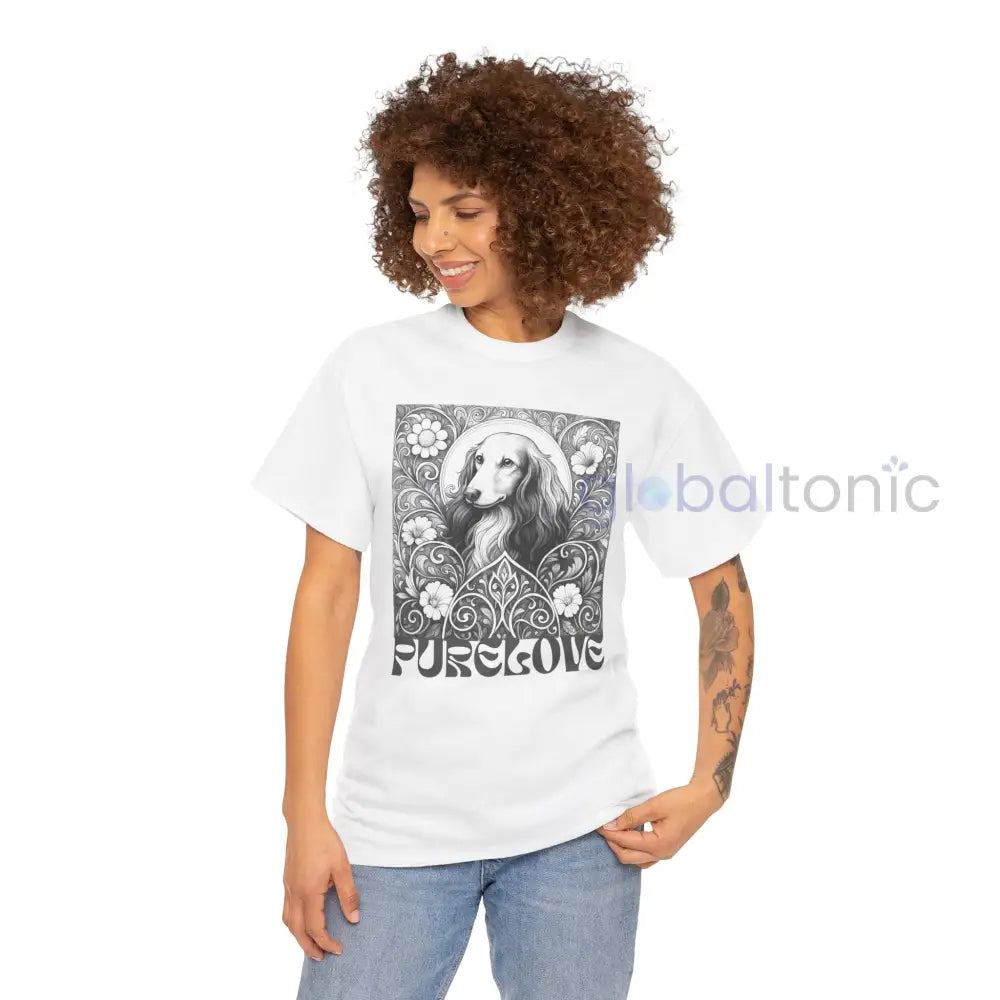 Dachshund Longhair Vintage Unisex Cotton Tee for Dog Lovers (Black & White) T-Shirt