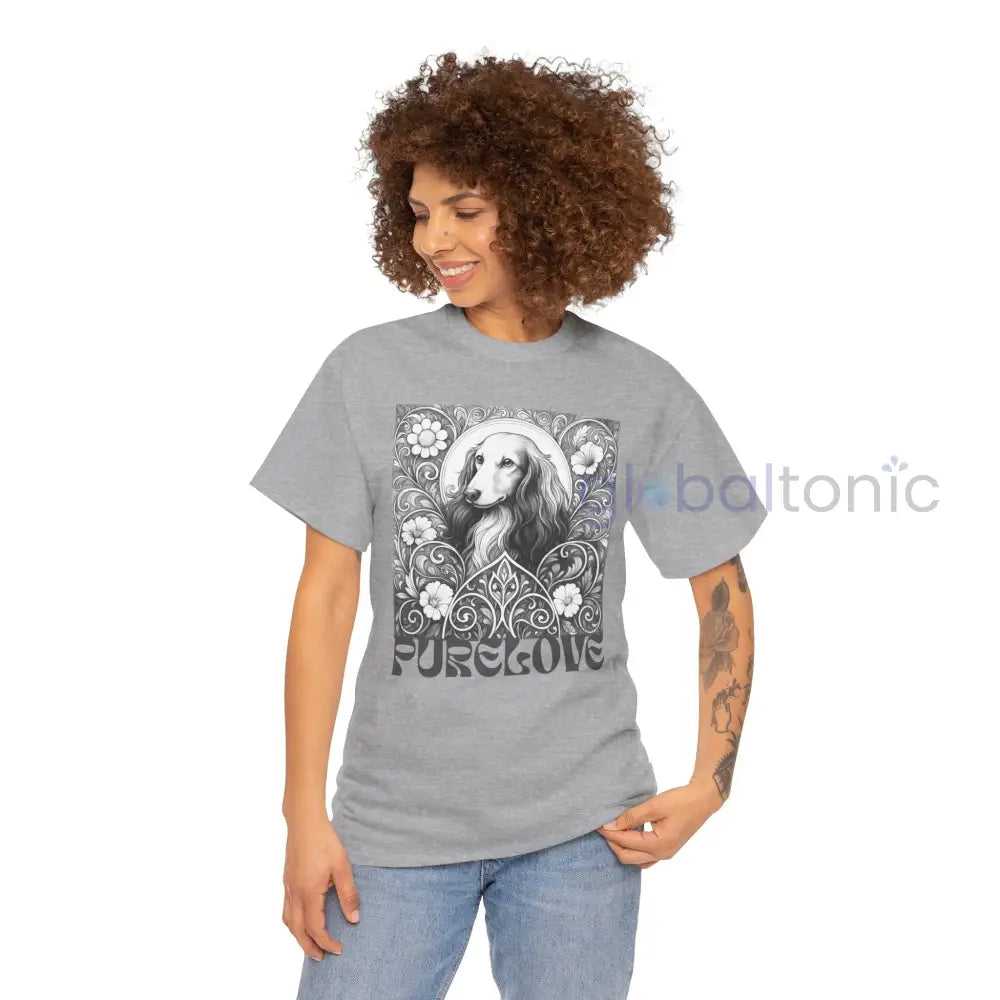 Dachshund Longhair Vintage Unisex Cotton Tee for Dog Lovers (Black & White) T-Shirt