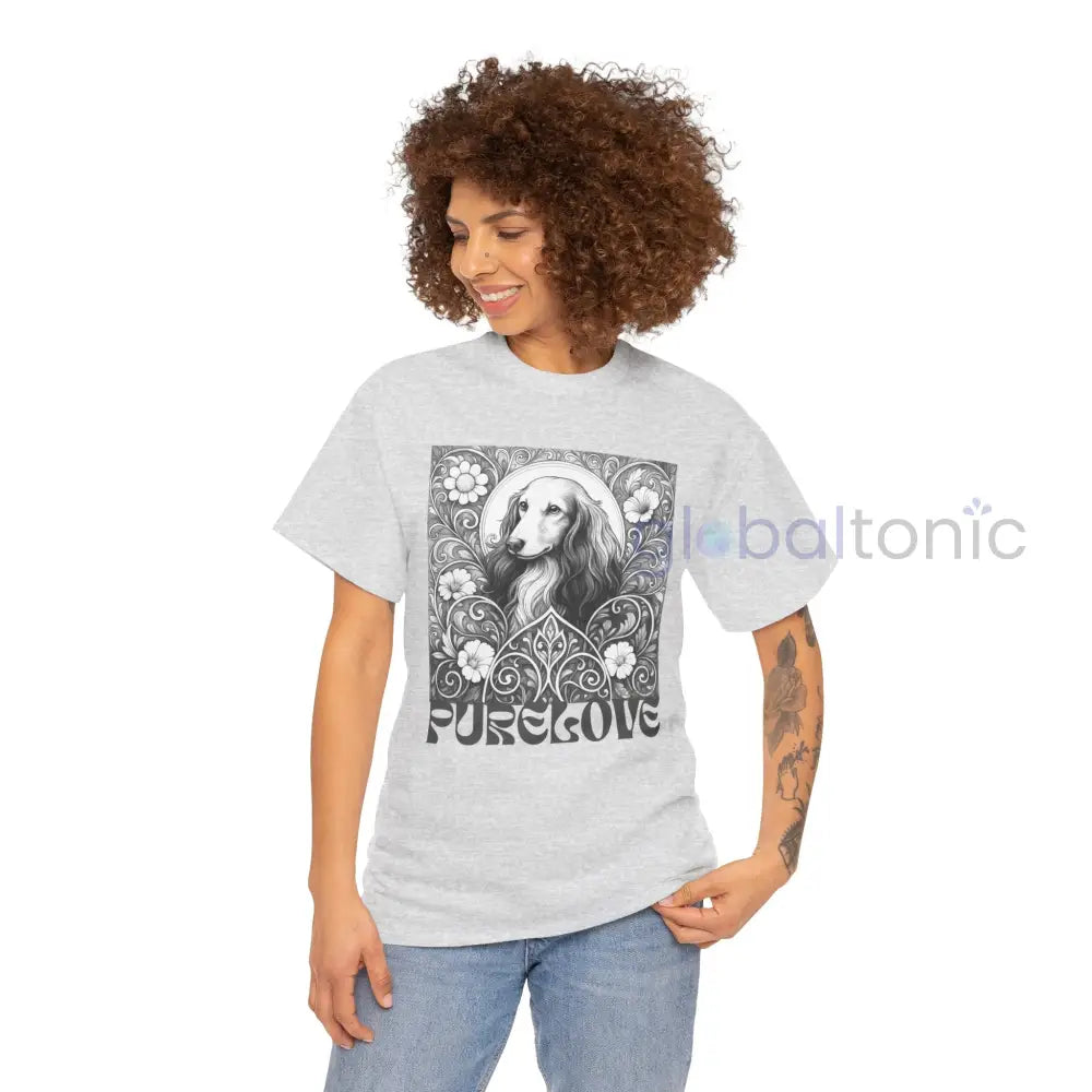 Dachshund Longhair Vintage Unisex Cotton Tee for Dog Lovers (Black & White) T-Shirt