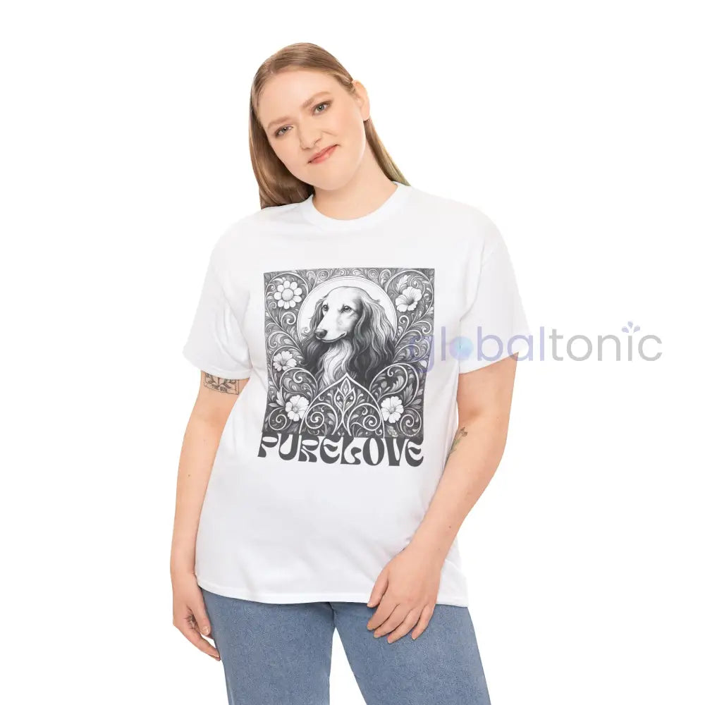 Dachshund Longhair Vintage Unisex Cotton Tee for Dog Lovers (Black & White) T-Shirt