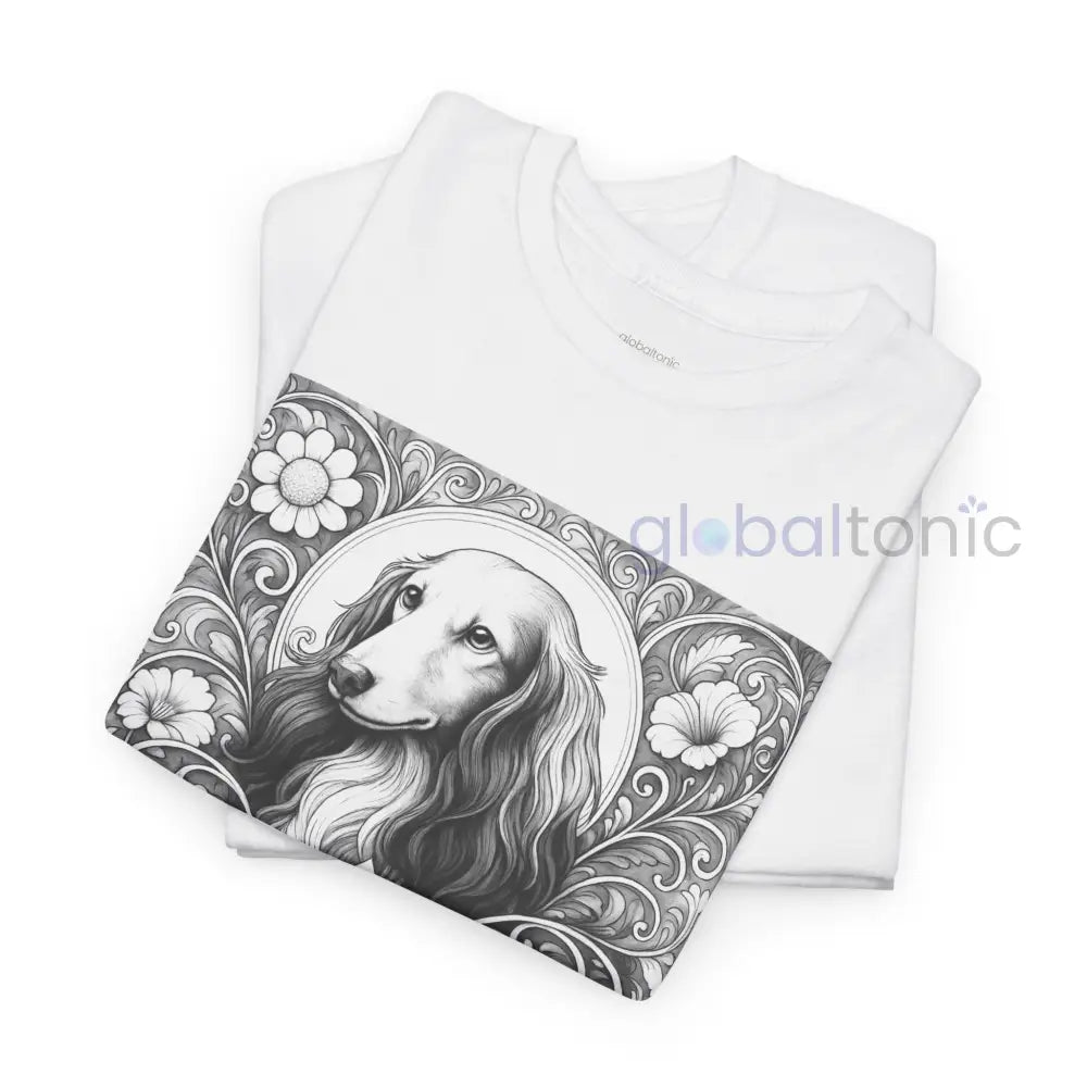 Dachshund Longhair Vintage Unisex Cotton Tee for Dog Lovers (Black & White) T-Shirt