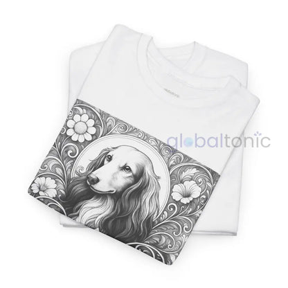 Dachshund Longhair Vintage Unisex Cotton Tee for Dog Lovers (Black & White) T-Shirt
