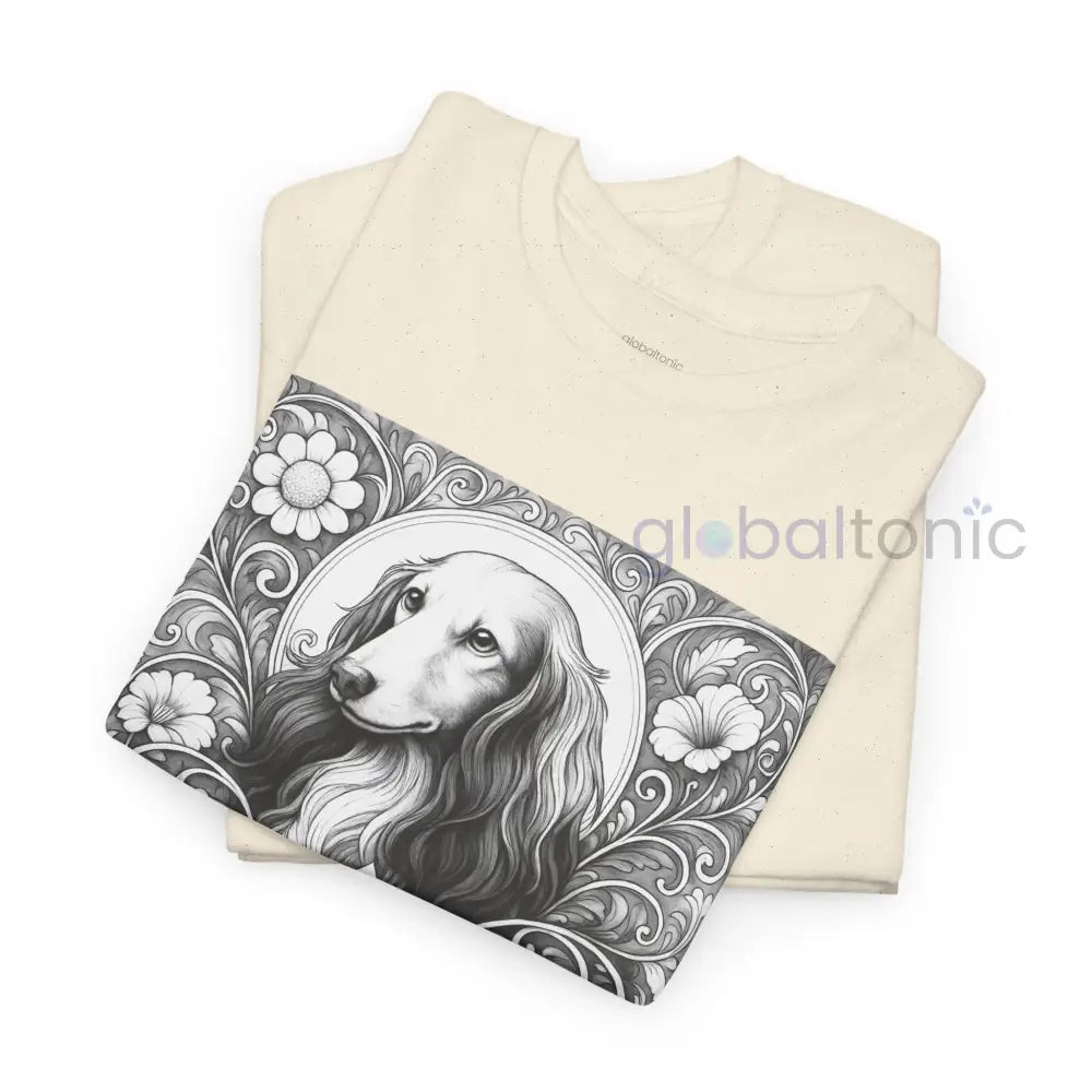 Dachshund Longhair Vintage Unisex Cotton Tee for Dog Lovers (Black & White) T-Shirt