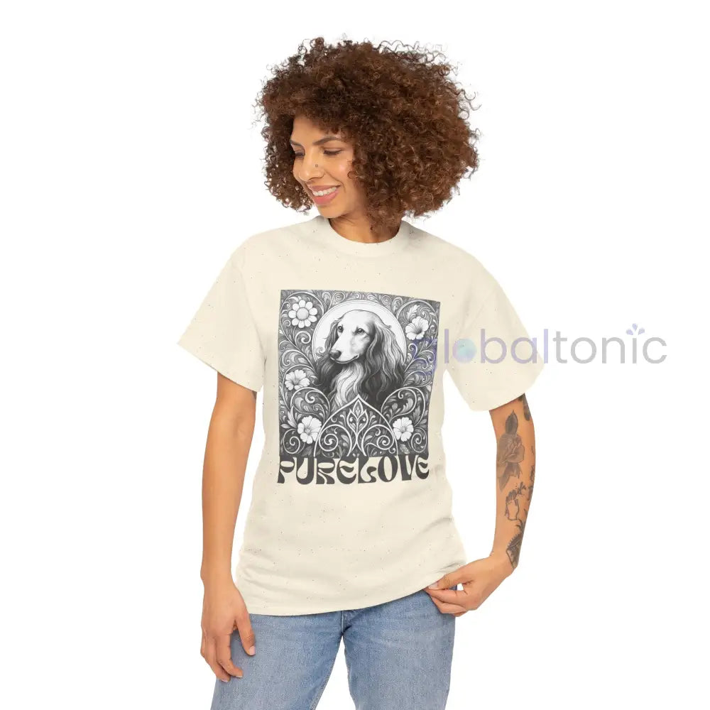 Dachshund Longhair Vintage Unisex Cotton Tee for Dog Lovers (Black & White) T-Shirt
