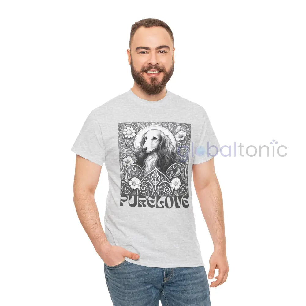 Dachshund Longhair Vintage Unisex Cotton Tee for Dog Lovers (Black & White) T-Shirt