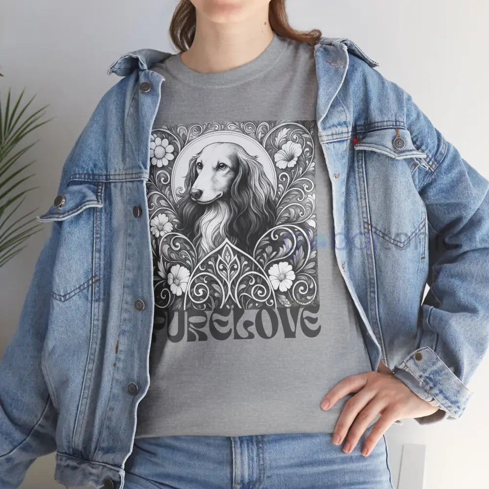 Dachshund Longhair Vintage Unisex Cotton Tee for Dog Lovers (Black & White) T-Shirt