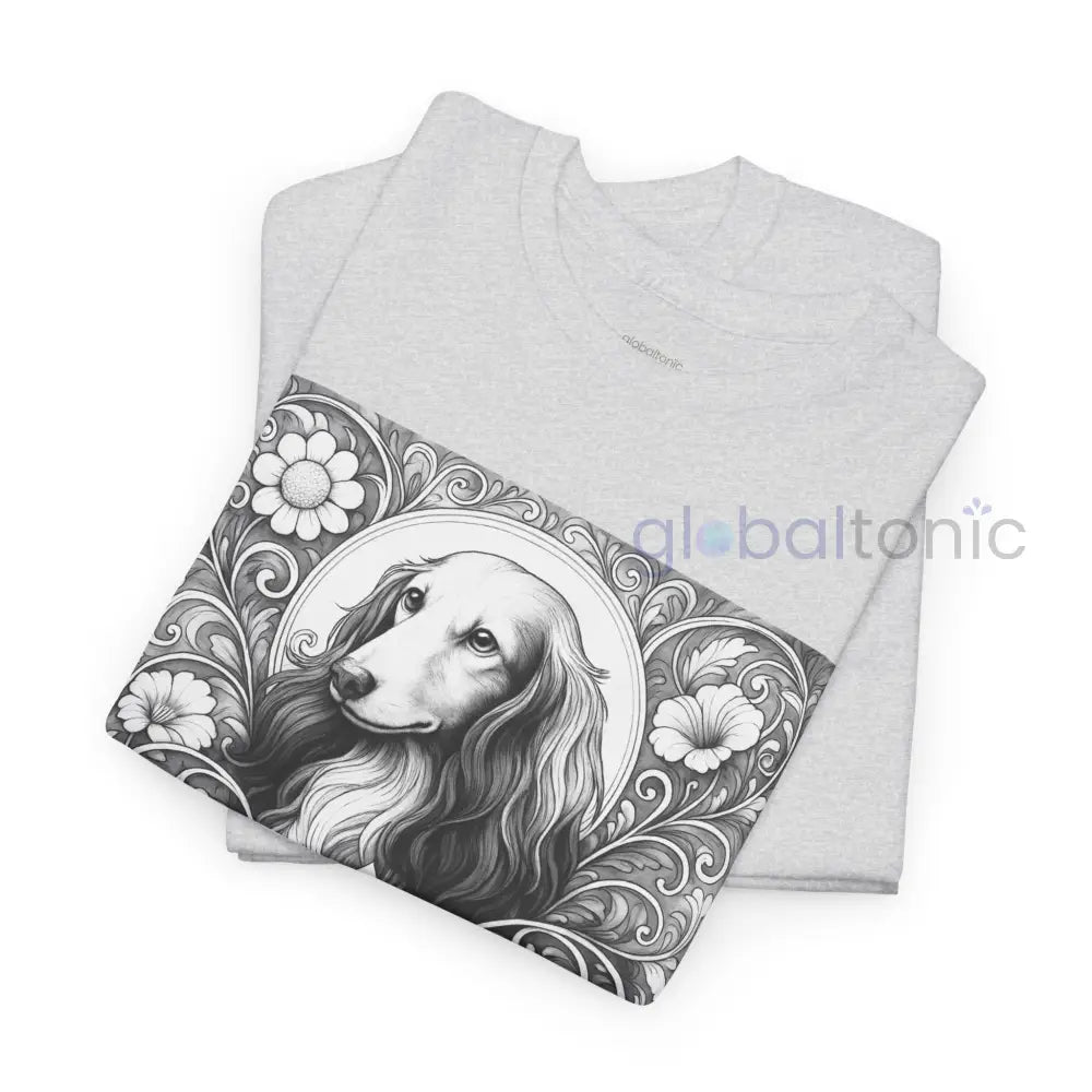 Dachshund Longhair Vintage Unisex Cotton Tee for Dog Lovers (Black & White) T-Shirt