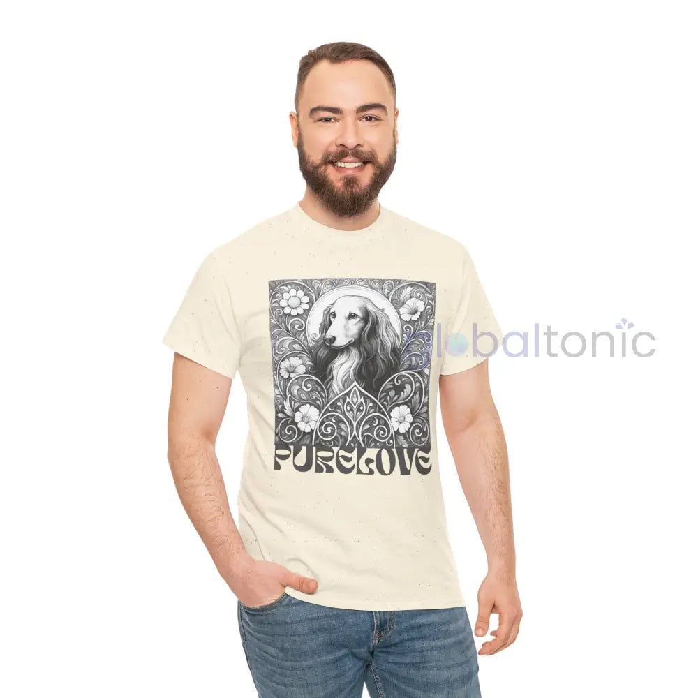 Dachshund Longhair Vintage Unisex Cotton Tee for Dog Lovers (Black & White) T-Shirt