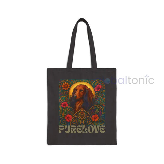 Dachshund Longhaired Vintage Dog Lovers Cotton Canvas Tote Bag - Unique Artistic Durable Black / 15’’ x 16’’ Bags