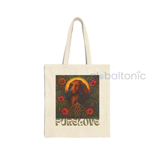 Dachshund Longhaired Vintage Dog Lovers Cotton Canvas Tote Bag - Unique Artistic Durable Natural / 15’’ x 16’’ Bags