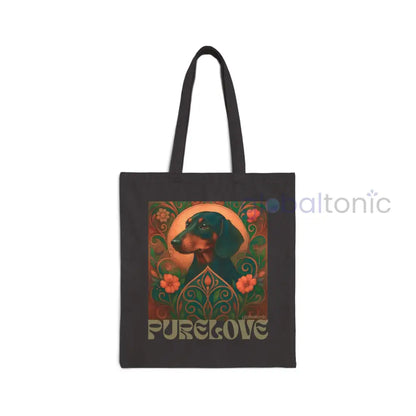 Dachshund Shorthair Vintage Dog Lovers Cotton Canvas Tote Bag - Unique Artistic Durable Black / 15’’ x 16’’ Bags