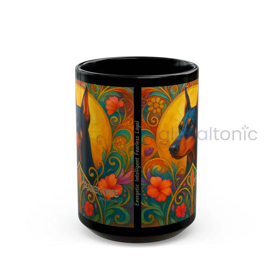 Doberman Dog Lover Black Mug – Vintage Pet Themed Cup for Gifts & Home Decor 15oz Mug