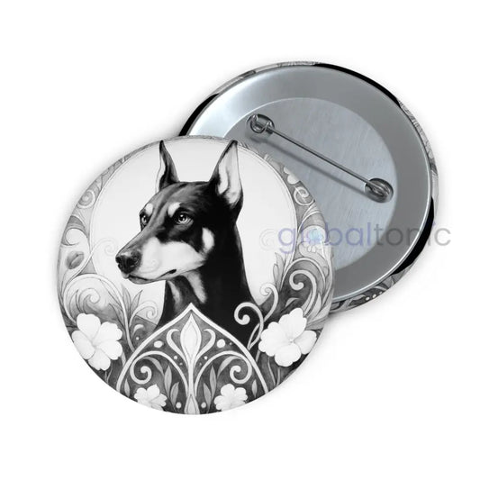 Doberman Dog Pin Button (Black & White) - Vintage Design Gift for Dog Lovers 2.25’’ Accessories