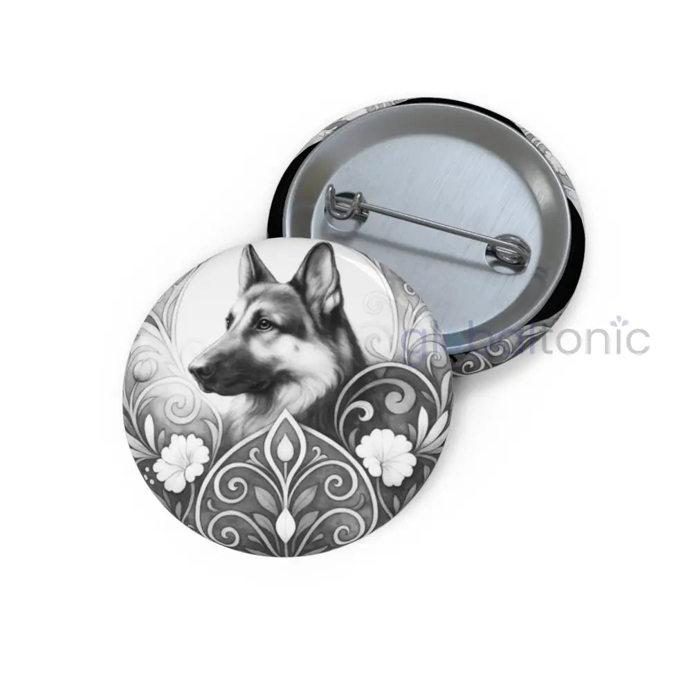 German Shepherd Dog Pin Button (Black & White) - Vintage Design Gift for Dog Lovers 1.25’’ Accessories