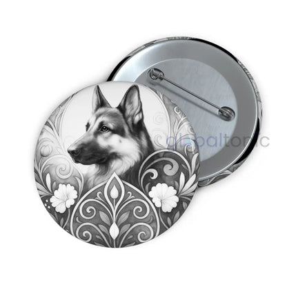German Shepherd Dog Pin Button (Black & White) - Vintage Design Gift for Dog Lovers 2.25’’ Accessories
