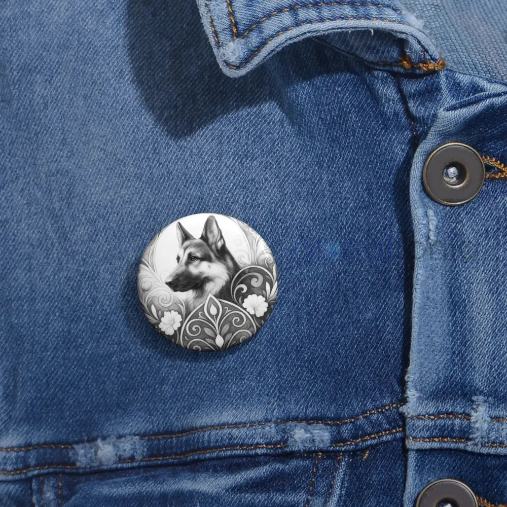 German Shepherd Dog Pin Button (Black & White) - Vintage Design Gift for Dog Lovers Accessories