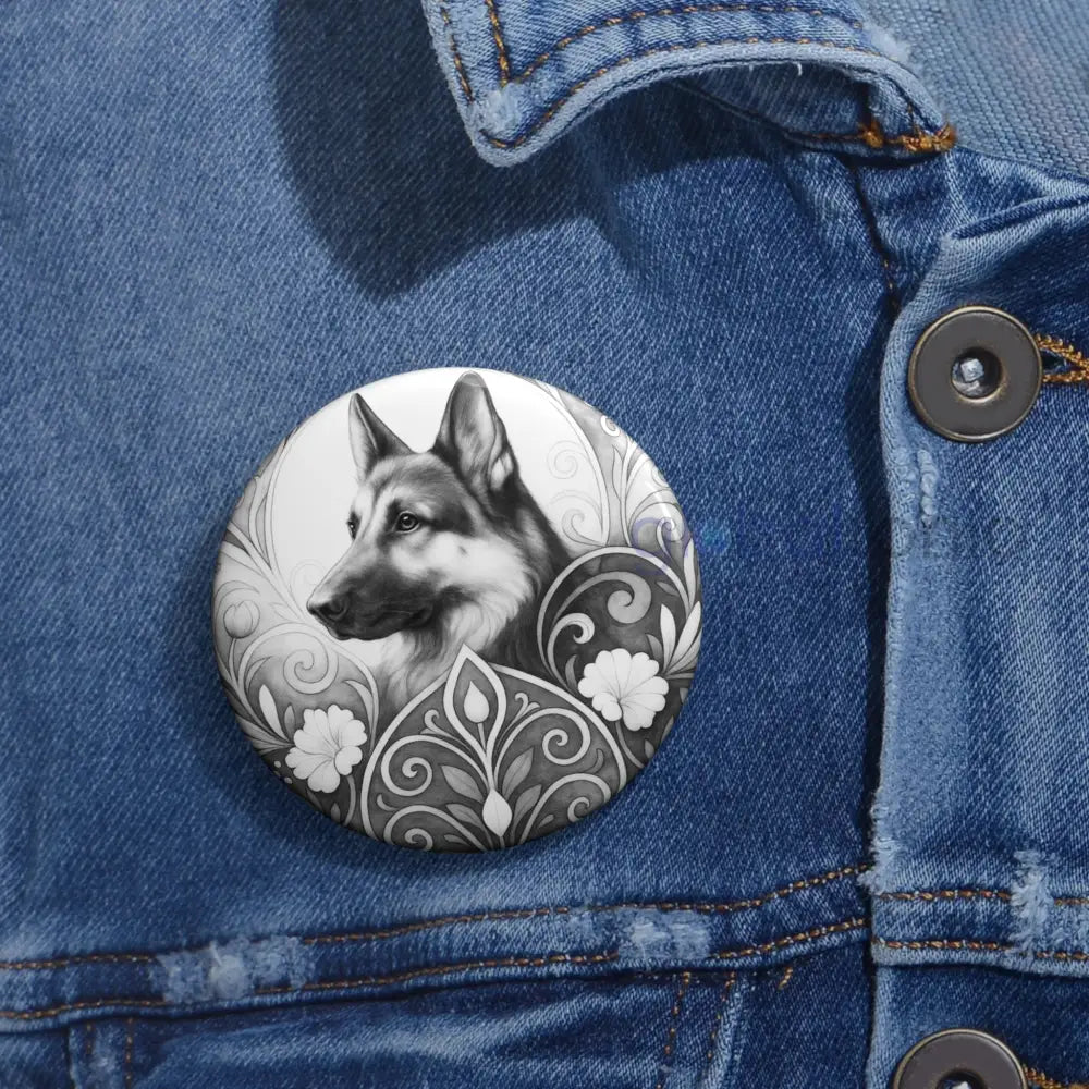 German Shepherd Dog Pin Button (Black & White) - Vintage Design Gift for Dog Lovers Accessories