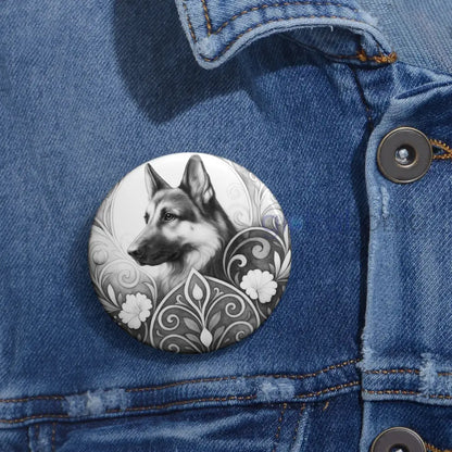 German Shepherd Dog Pin Button (Black & White) - Vintage Design Gift for Dog Lovers Accessories