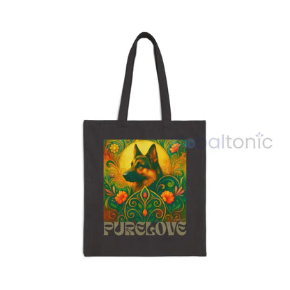 German Shepherd Vintage Dog Lovers Cotton Canvas Tote Bag - Unique Artistic Durable Black / 15’’ x 16’’ Bags