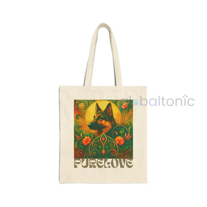 German Shepherd Vintage Dog Lovers Cotton Canvas Tote Bag - Unique Artistic Durable Natural / 15’’ x 16’’ Bags