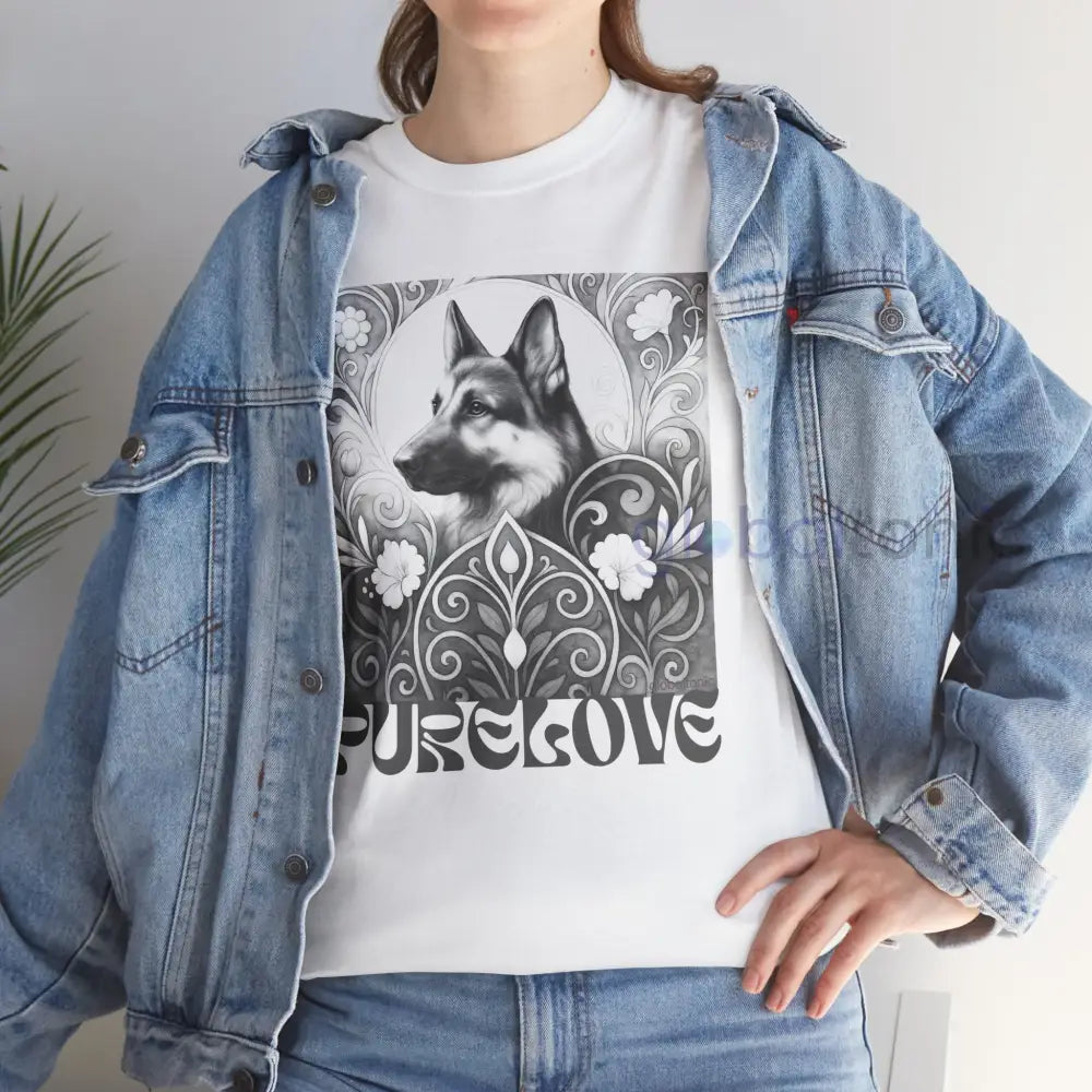 German Shepherd Vintage Unisex Cotton Tee for Dog Lovers (Black & White) T-Shirt